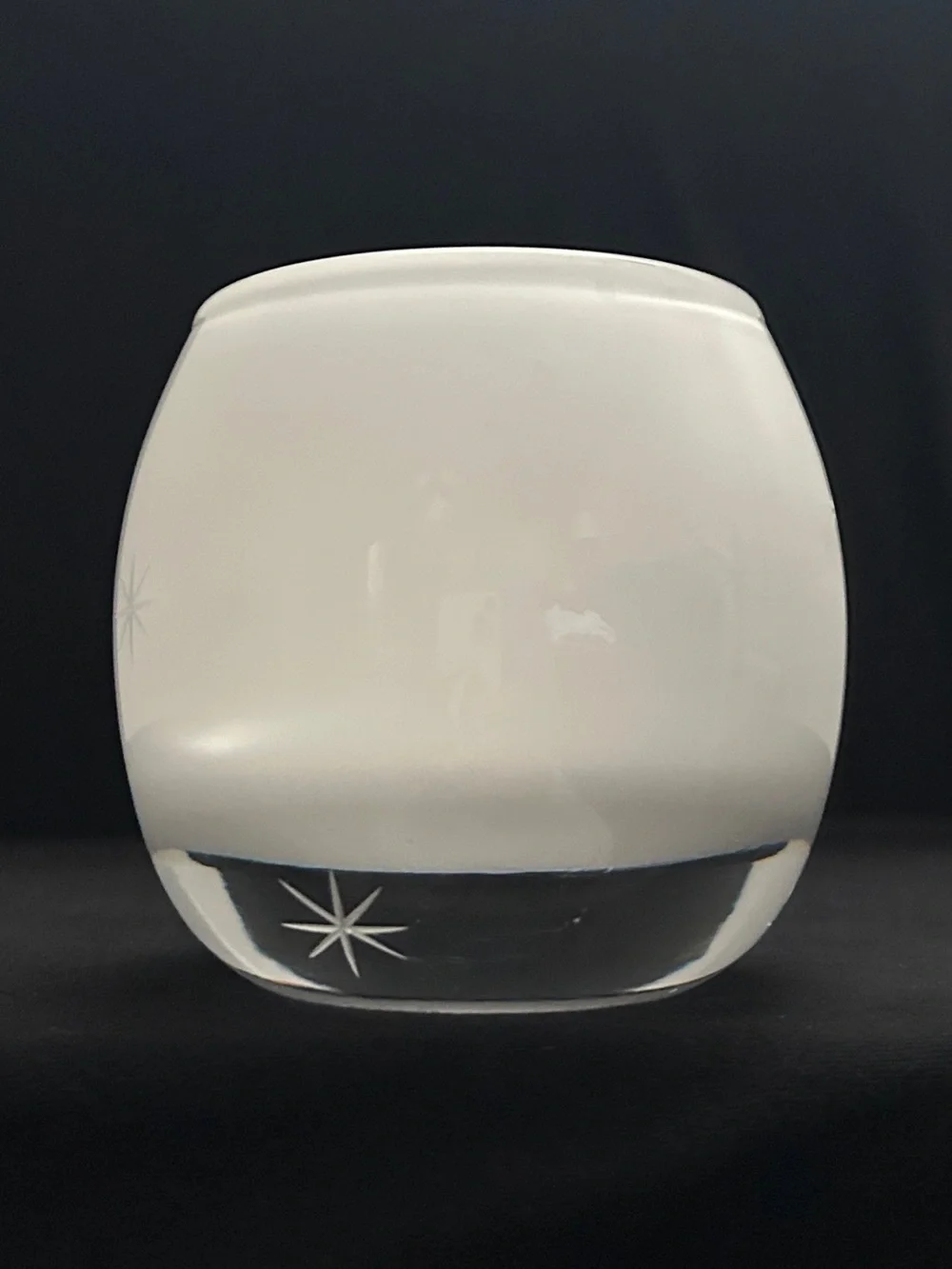 Vtg Crate & Barrel White Cased Glass Etched Starburst Votive Tea Light Poland